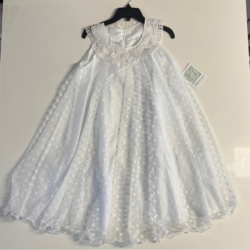 Girls Bonnie Jean Dress White Polka Dot Lace Size 16 Gauze